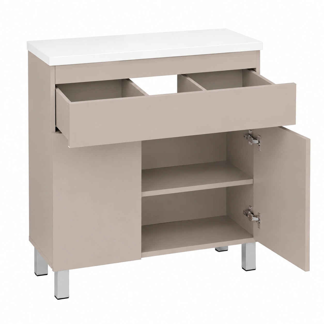 Ensemble de meubles de salle de bain, avec tiroirs, coloris beige, pour la salle de bain