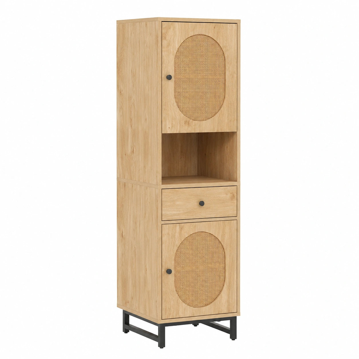 Armoire, réglable, avec rangement, avec tiroirs, en métal et résine tressée, 40 x 30 x 170 cm, coloris naturel, pour la chambre