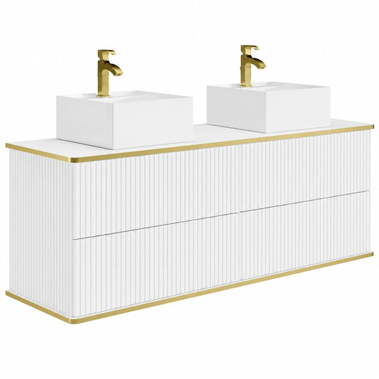 Ensemble de meubles de salle de bain, avec tiroirs, coloris blanc et doré, pour la salle de bain