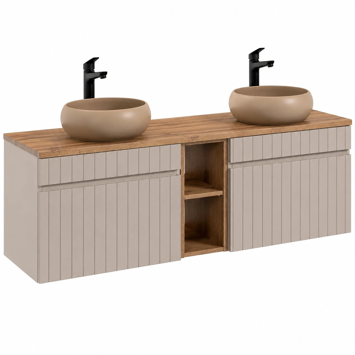 Ensemble de meubles de salle de bain, en chêne, coloris beige, pour la salle de bain