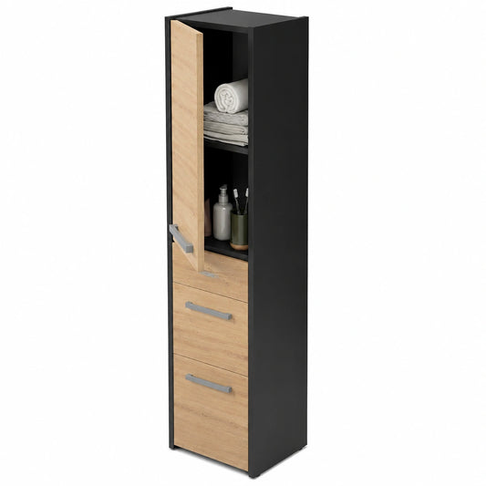 Armoire, avec rangement, avec étagères, en chêne, 30 x 30 x 170 cm, coloris anthracite, pour la chambre